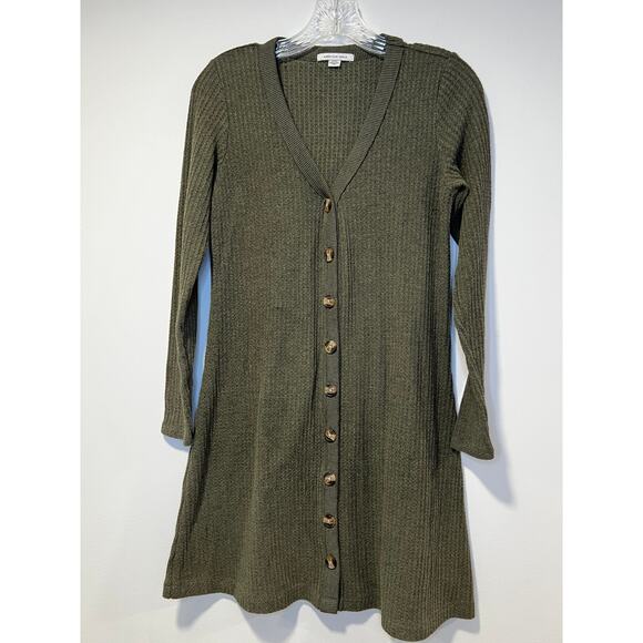 AEO Waffle Long Cardigan Olive Green Size Small - Picture 1 of 6